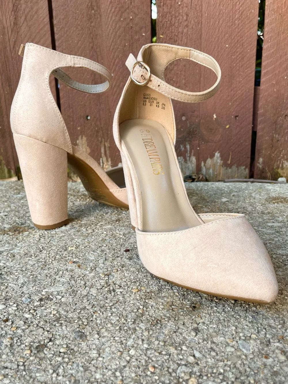 Ankle-Strap Pointed-Toe Chunky Platform Heels in Nude Beige Suede size 6.5 NWOT - Picture 10 of 10